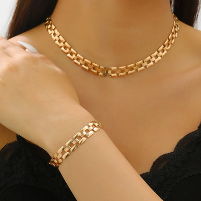 Gold Chain Link Necklace & Bracelet Set
