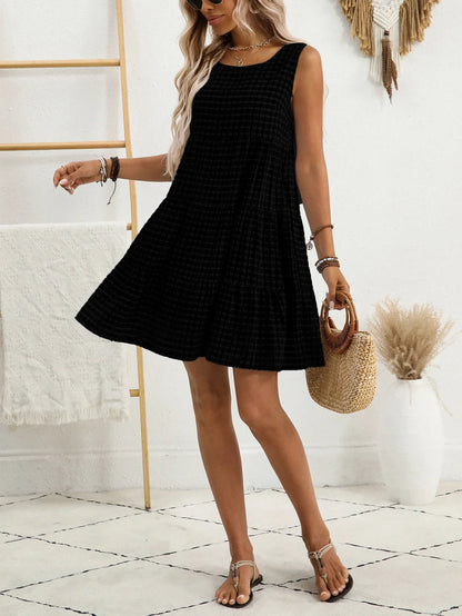 WYLA™ – Breezy Plaid Ruffled Sleeveless Dress