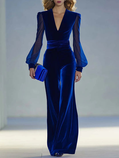 Sabrina™ | Velvet V-Neck Evening Jumpsuit