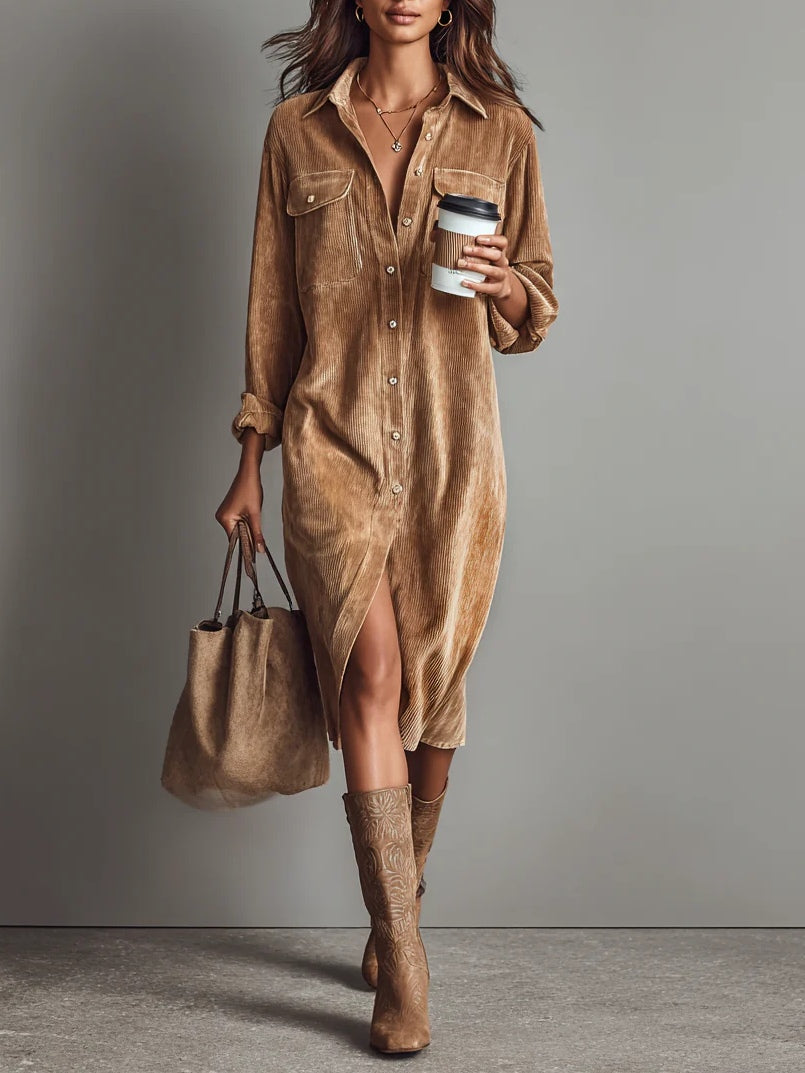 Aurovia Elegant Flared Shirt Dress