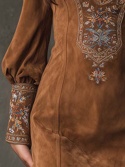 Harlow | Embroidered Faux Suede Mini Dress