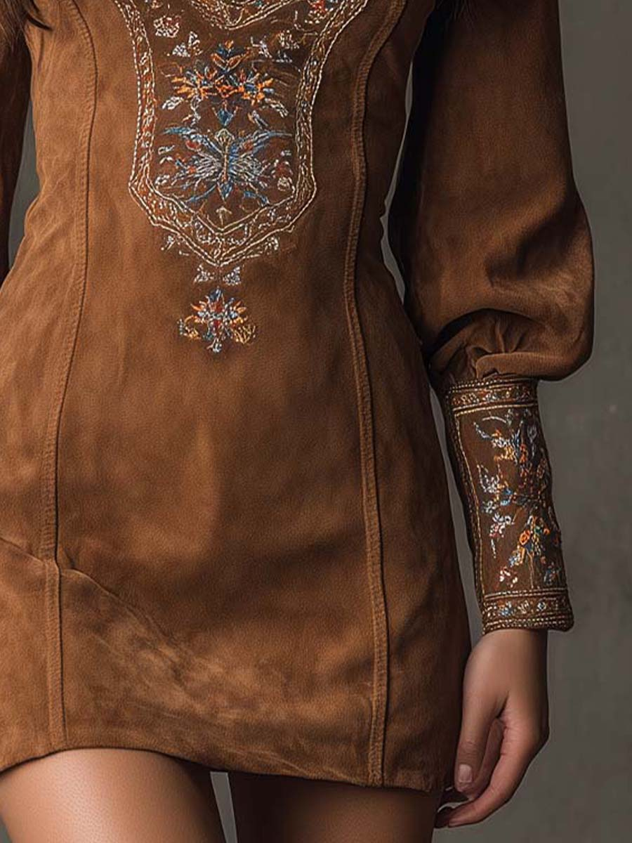Harlow | Embroidered Faux Suede Mini Dress