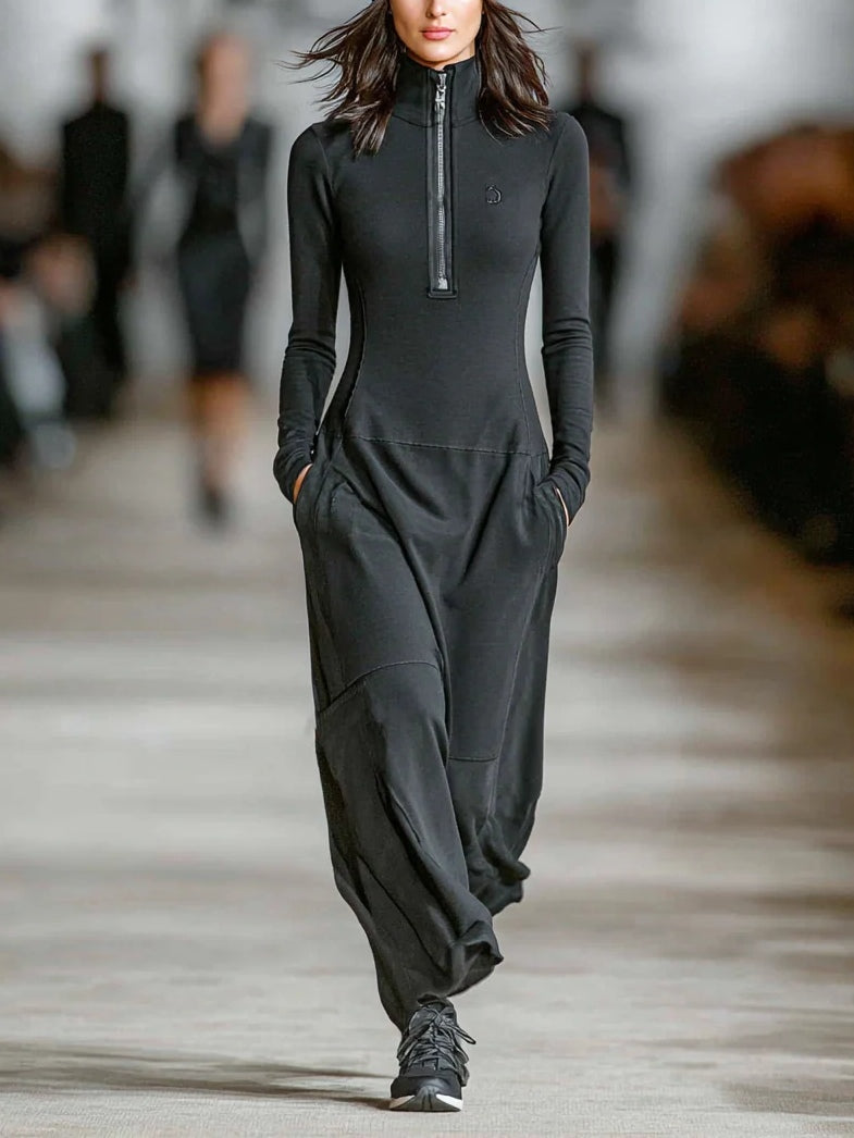 Turtleneck Zip-up Loose-fitting Casual