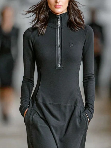 Turtleneck Zip-up Loose-fitting Casual
