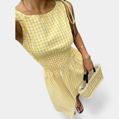 PERNETTE™ – Gingham Smocked Waist Midi Dress