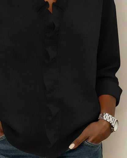 Scarlett | Blouse with Ruffles, V-Neck and Long Sleeves