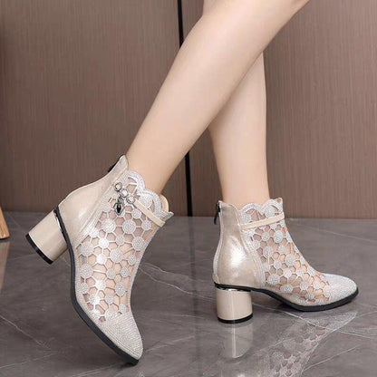 Valeria Elegant Cut-Out Lace Heel Boots