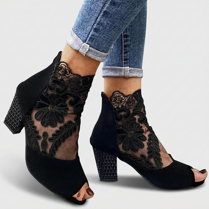 Rosalienne Elegant Lace Peep-Toe Heel Boots