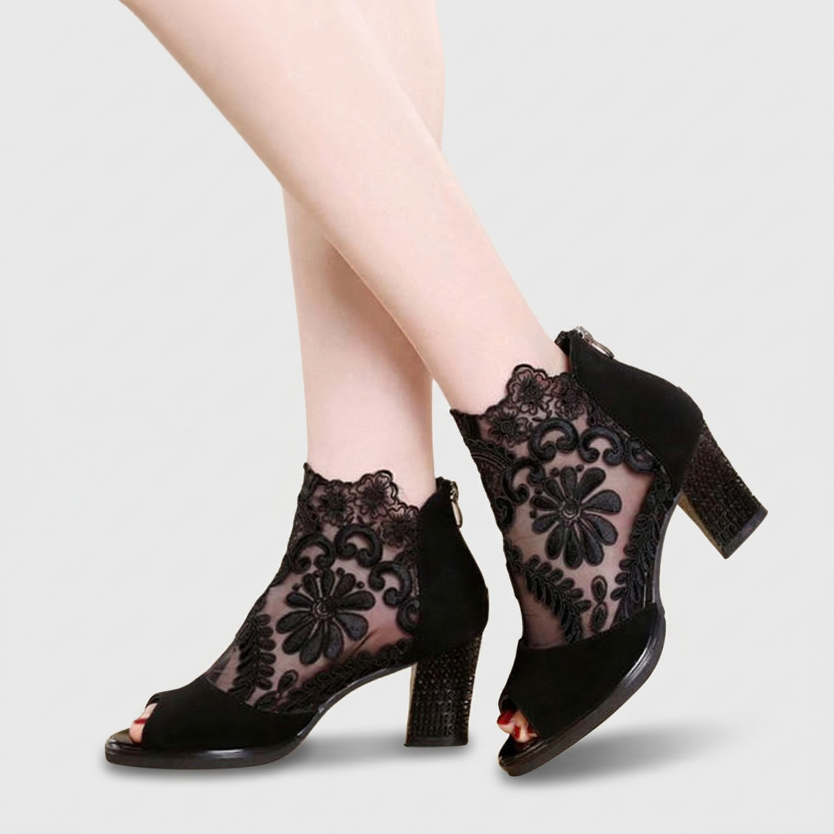 Rosalienne Elegant Lace Peep-Toe Heel Boots