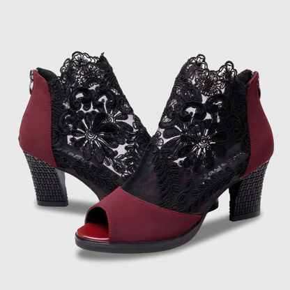 Rosalienne Elegant Lace Peep-Toe Heel Boots