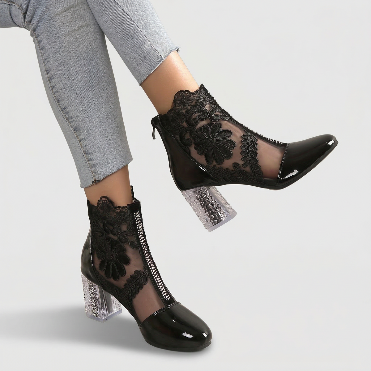 Celestine Elegant Floral Lace Heel Boots