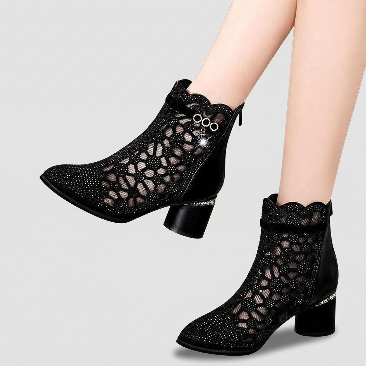Valeria Elegant Cut-Out Lace Heel Boots