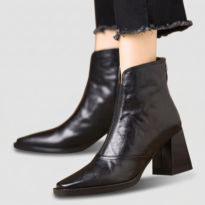 Claudia Luxe Mid-Heel Leather Ankle Boots