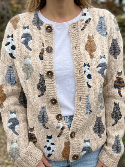 Charlotte™ | Cozy Cat Print Cardigan.