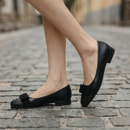 Camille™ | Leather Bow Square-Toe Flats