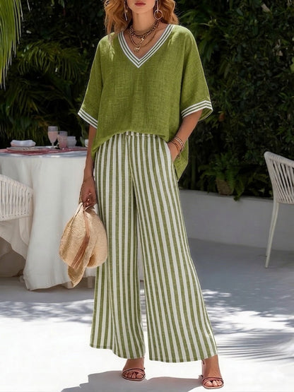 Striped Linen-Cotton Two-Piece Set