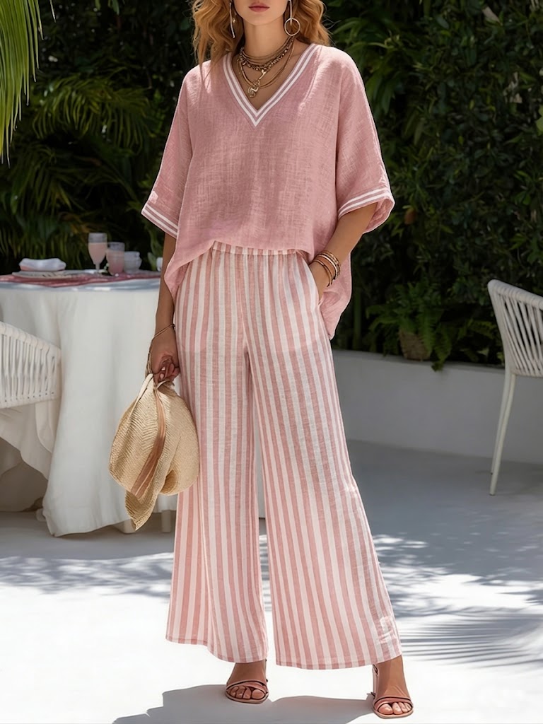Striped Linen-Cotton Two-Piece Set