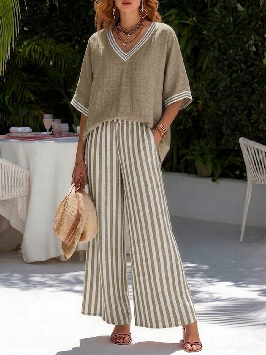 Striped Linen-Cotton Two-Piece Set